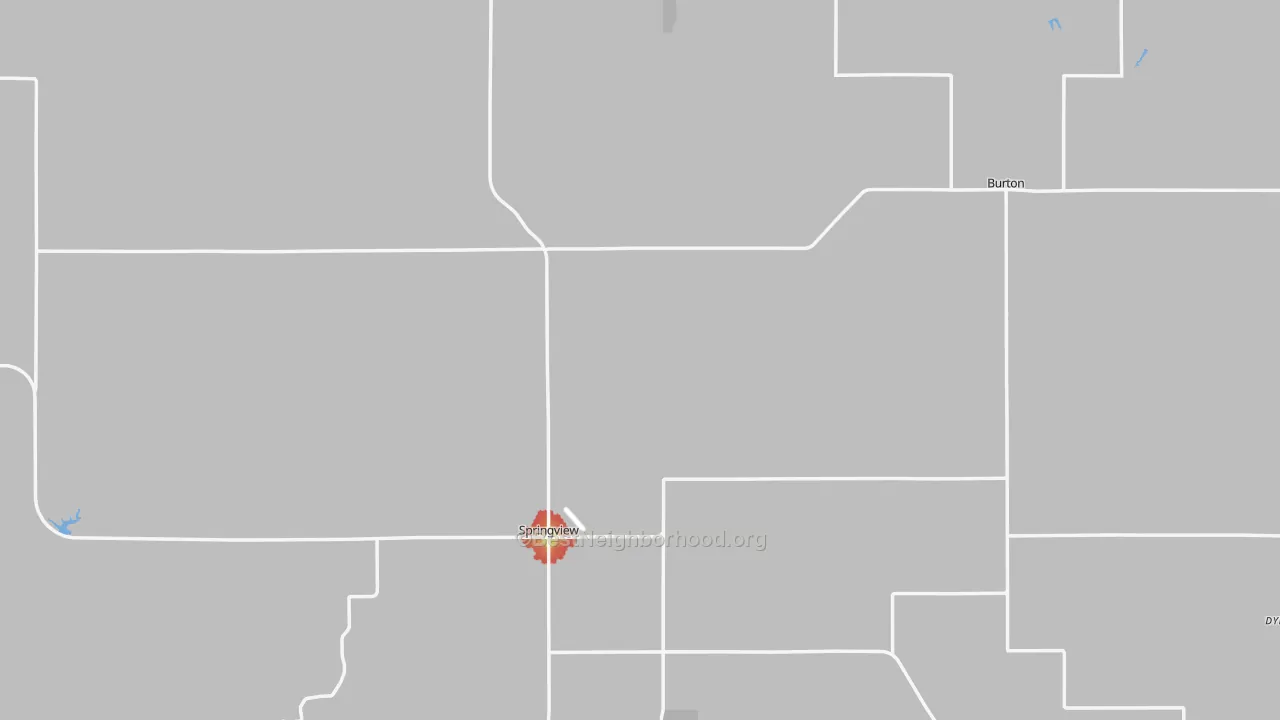 Walk Grade map of Keya Paha County, NE, walkable areas in green and car-dependent areas in red