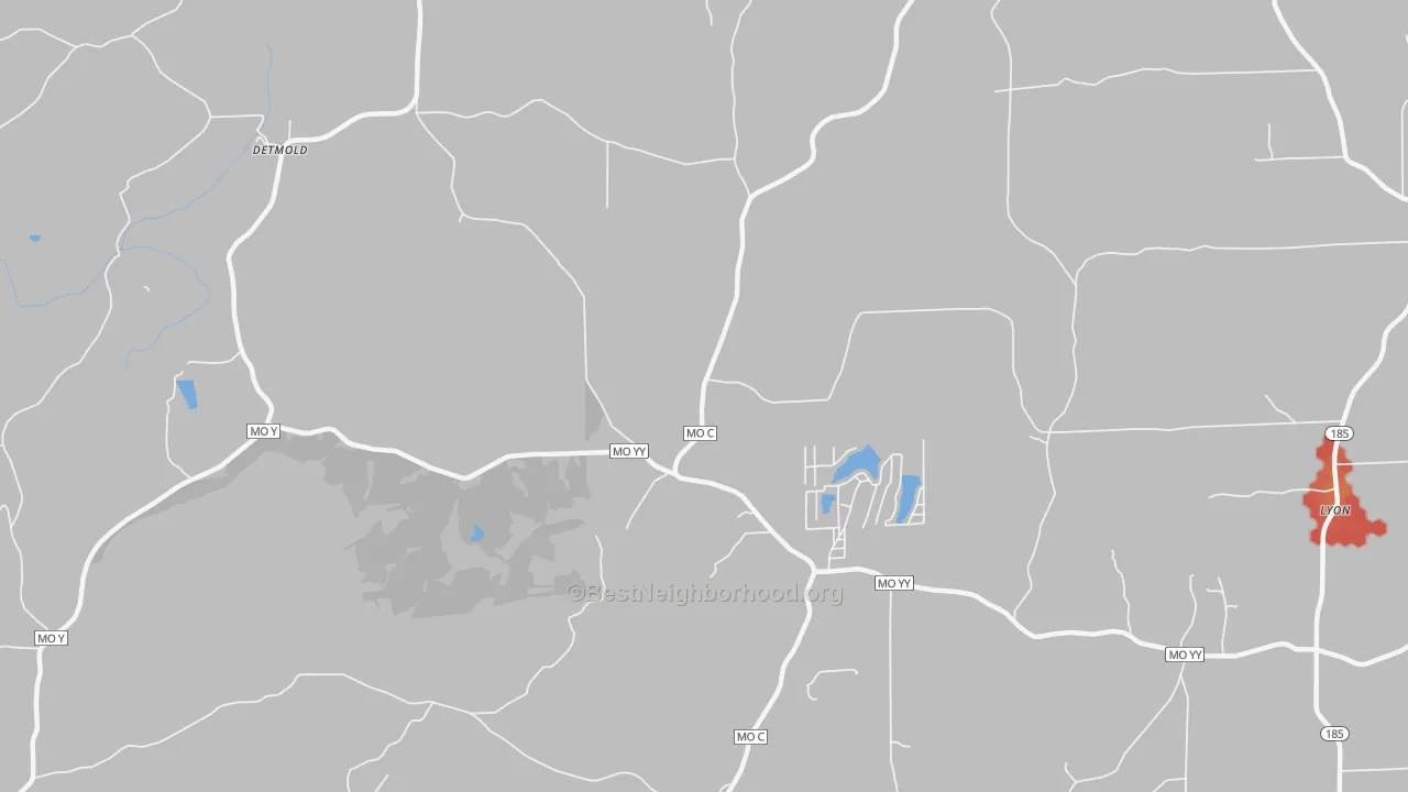 Walk Grade map of Kiel, MO, walkable areas in green and car-dependent areas in red