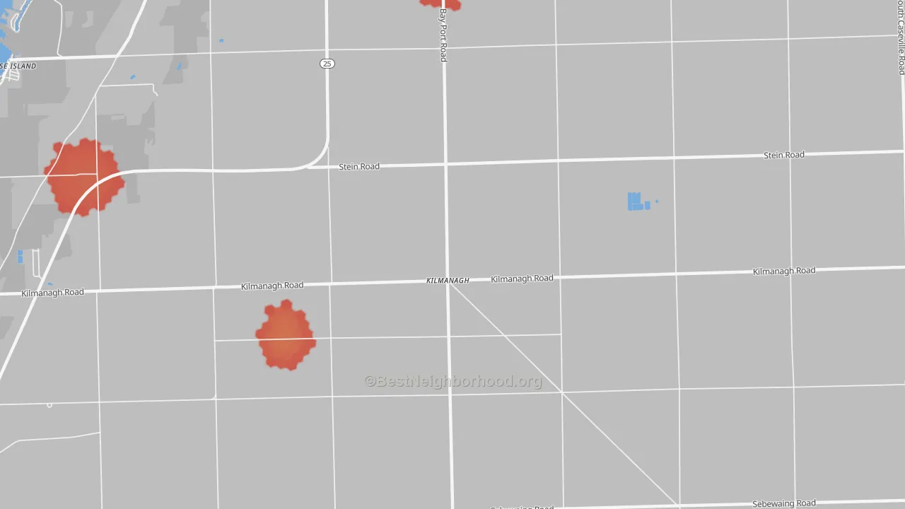 Walk Grade map of Kilmanagh, MI, walkable areas in green and car-dependent areas in red
