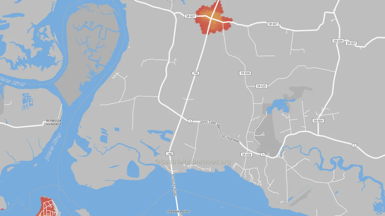 Walk Grade map of Kimages, VA, walkable areas in green and car-dependent areas in red