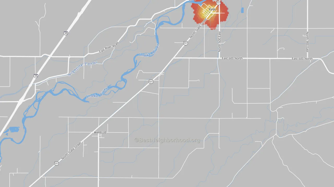 Walk Grade map of Kimball, ID, walkable areas in green and car-dependent areas in red