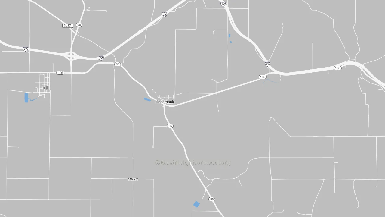 Walk Grade map of Kinderhook, IL, walkable areas in green and car-dependent areas in red