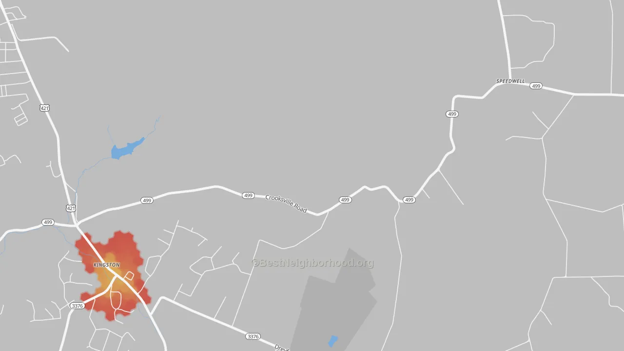 Walk Grade map of Kingston, KY, walkable areas in green and car-dependent areas in red