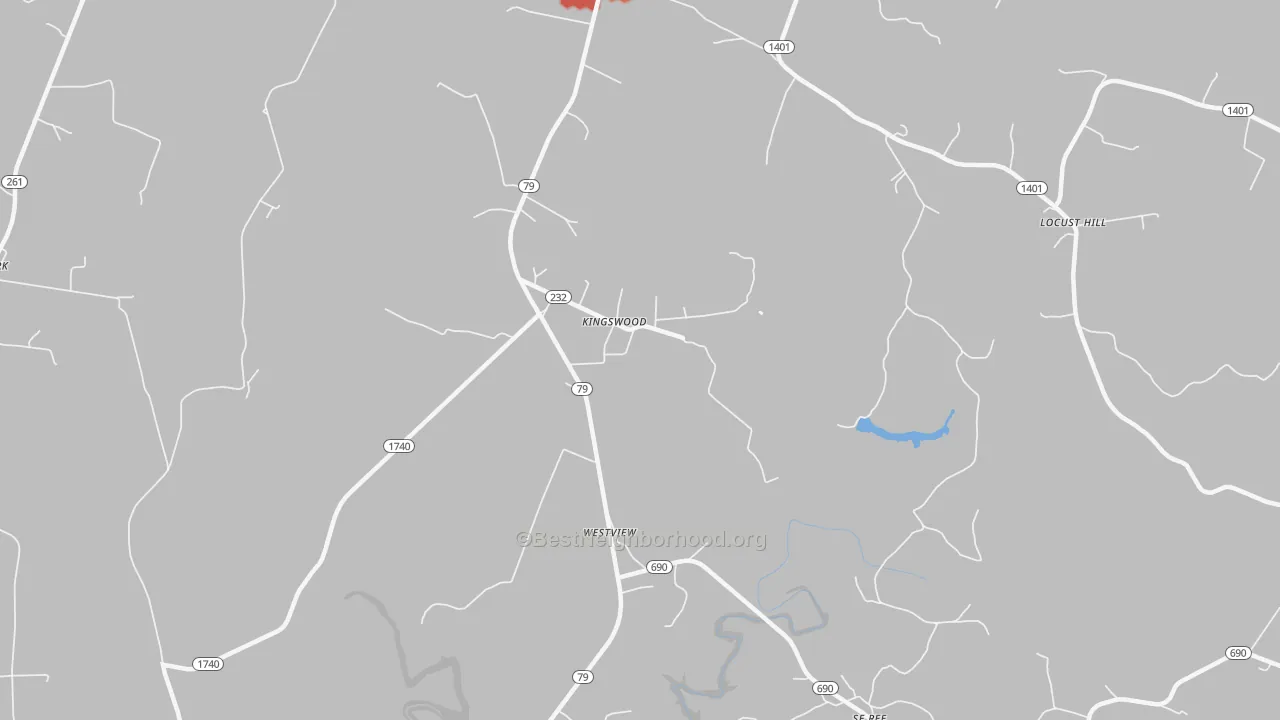 Walk Grade map of Kingswood, KY, walkable areas in green and car-dependent areas in red