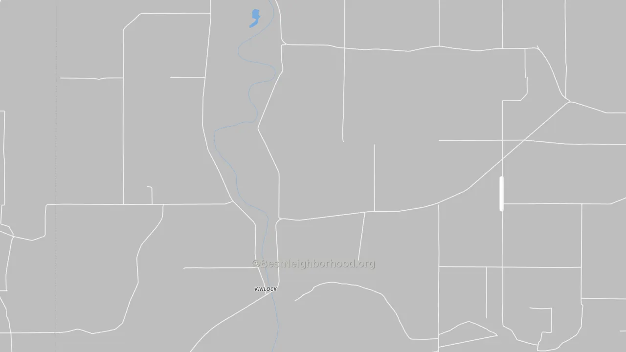 Walk Grade map of Kinlock, MS, walkable areas in green and car-dependent areas in red