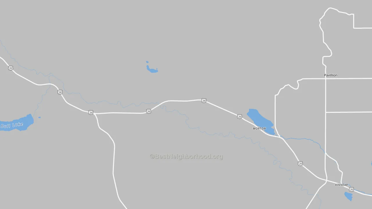 Walk Grade map of Kinnear, WY, walkable areas in green and car-dependent areas in red