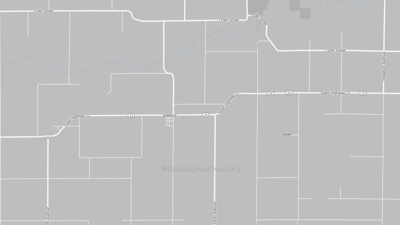Walk Grade map of Kinross, IA, walkable areas in green and car-dependent areas in red