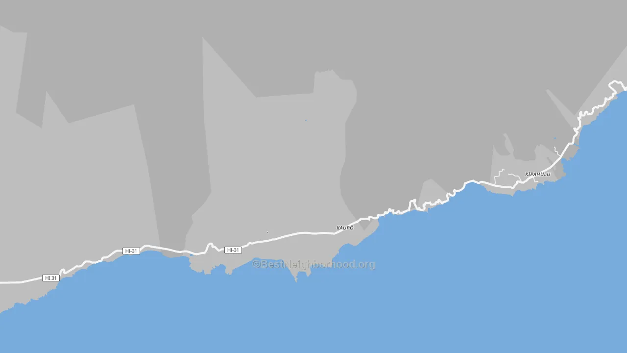 Walk Grade map of Kipahulu, HI, walkable areas in green and car-dependent areas in red