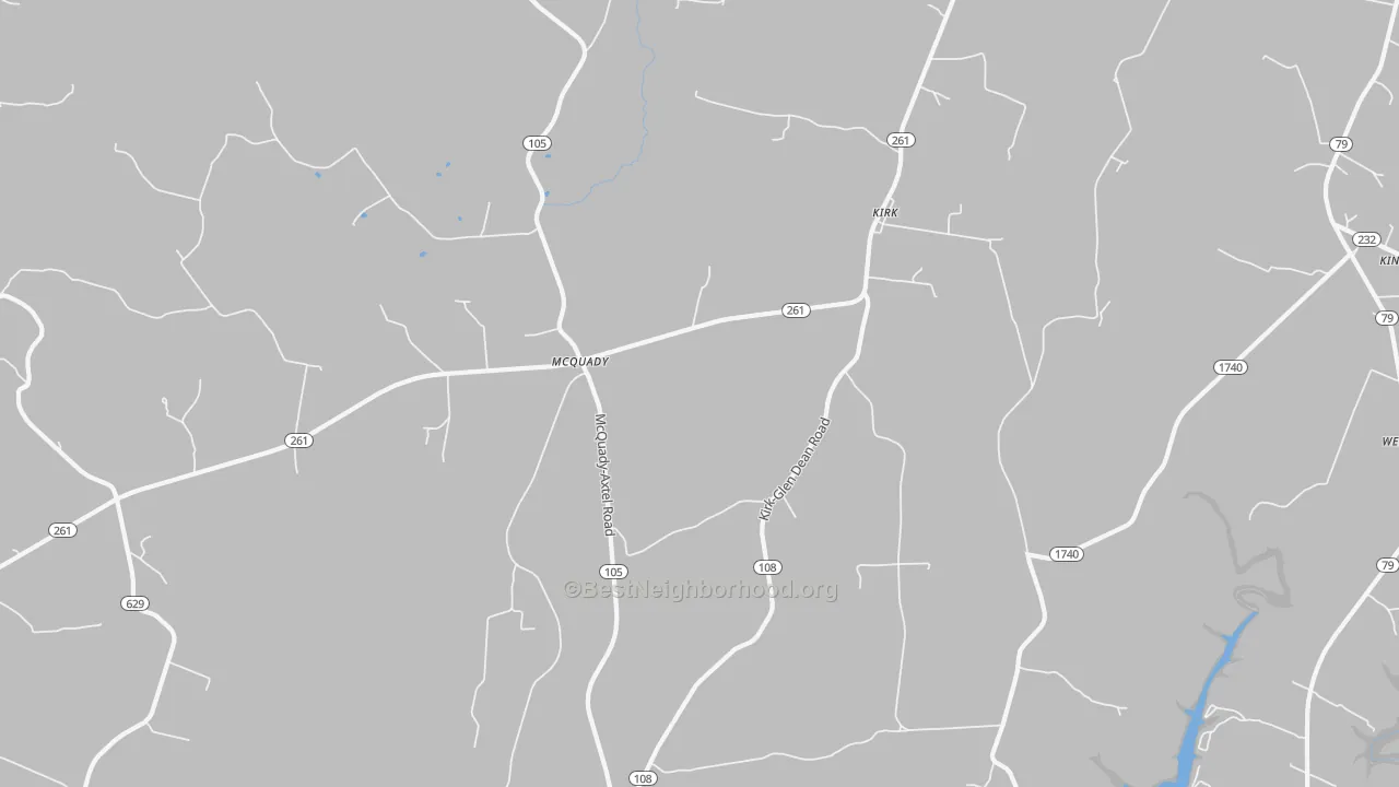 Walk Grade map of Kirk, KY, walkable areas in green and car-dependent areas in red