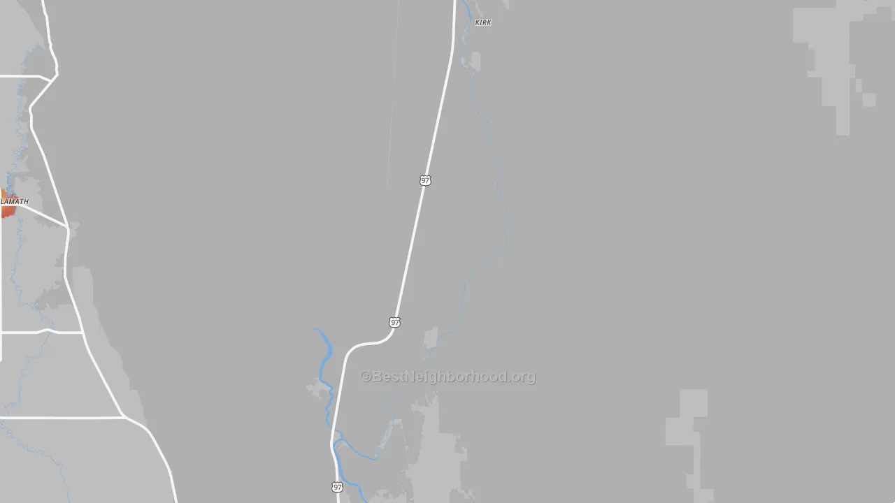 Walk Grade map of Kirk, OR, walkable areas in green and car-dependent areas in red