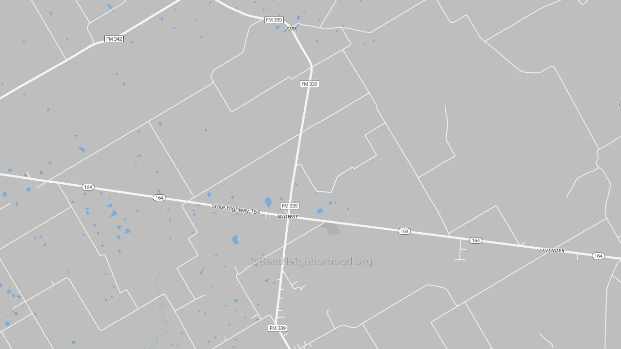 Walk Grade map of Kirk, TX, walkable areas in green and car-dependent areas in red