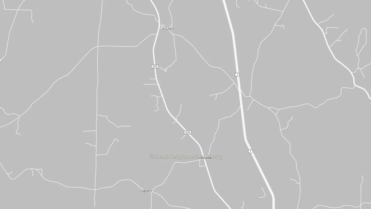 Walk Grade map of Kirkland, AR, walkable areas in green and car-dependent areas in red