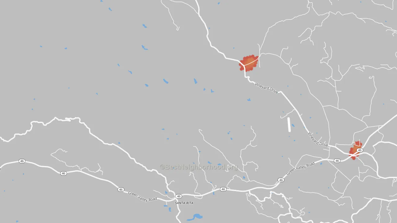 Walk Grade map of Klau, CA, walkable areas in green and car-dependent areas in red