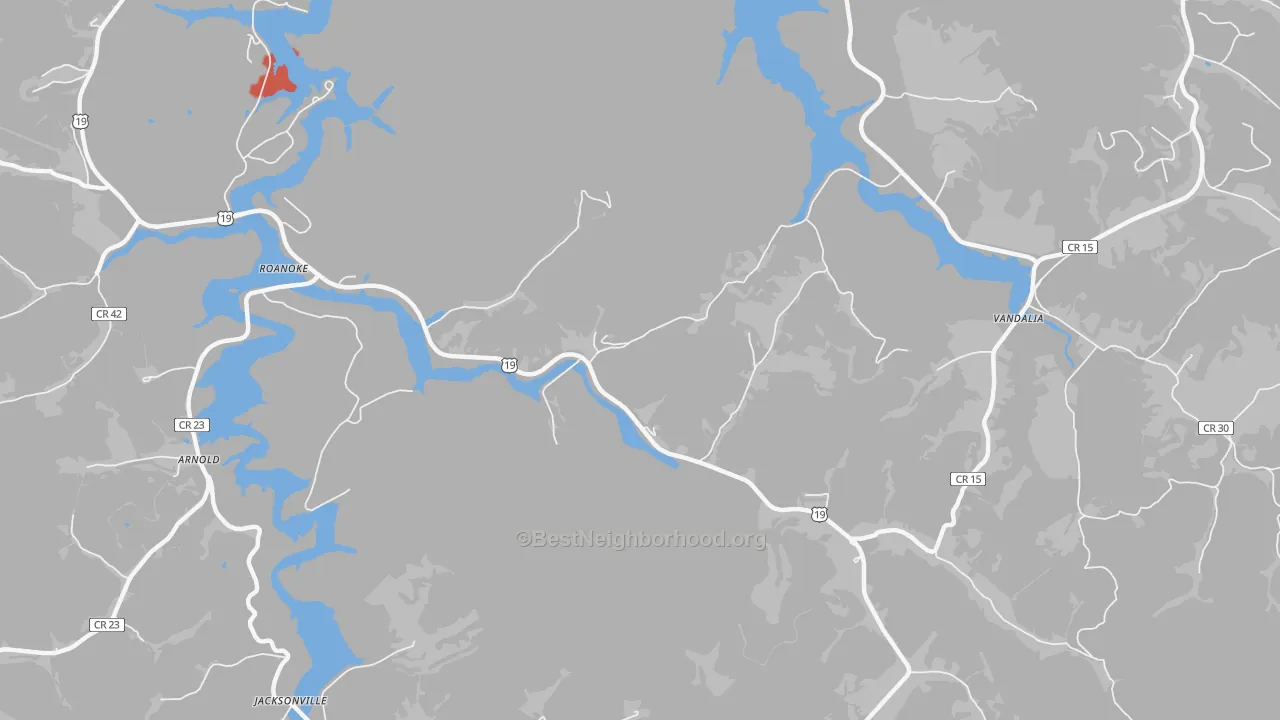 Walk Grade map of Knawl, WV, walkable areas in green and car-dependent areas in red