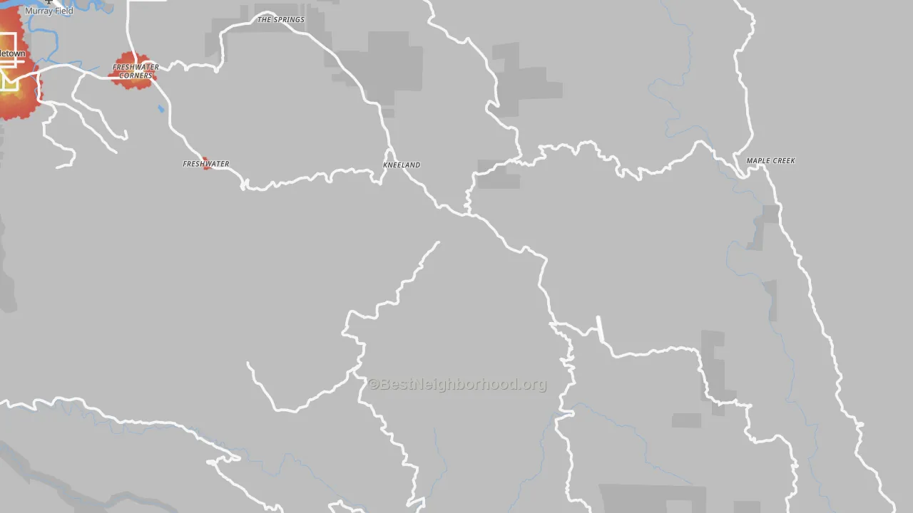 Walk Grade map of Kneeland, CA, walkable areas in green and car-dependent areas in red
