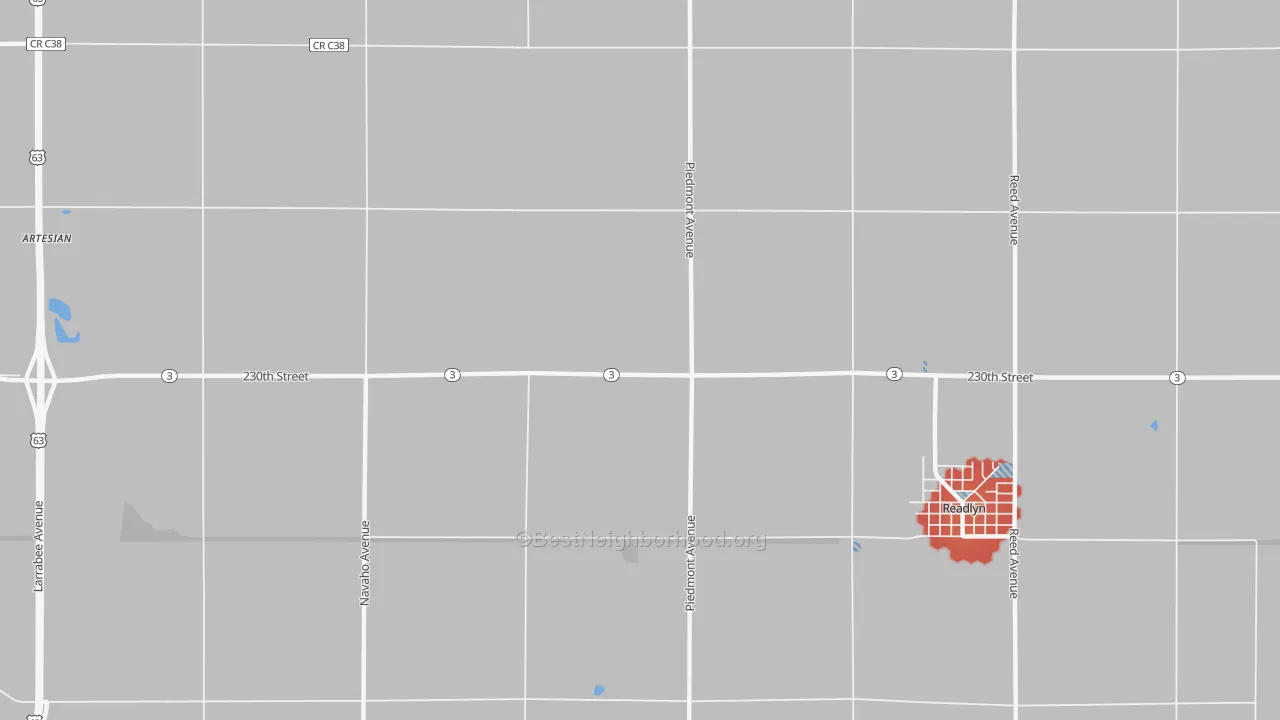 Walk Grade map of Knittel, IA, walkable areas in green and car-dependent areas in red