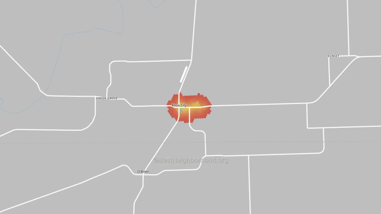 Walk Grade map of Knox City, TX, walkable areas in green and car-dependent areas in red