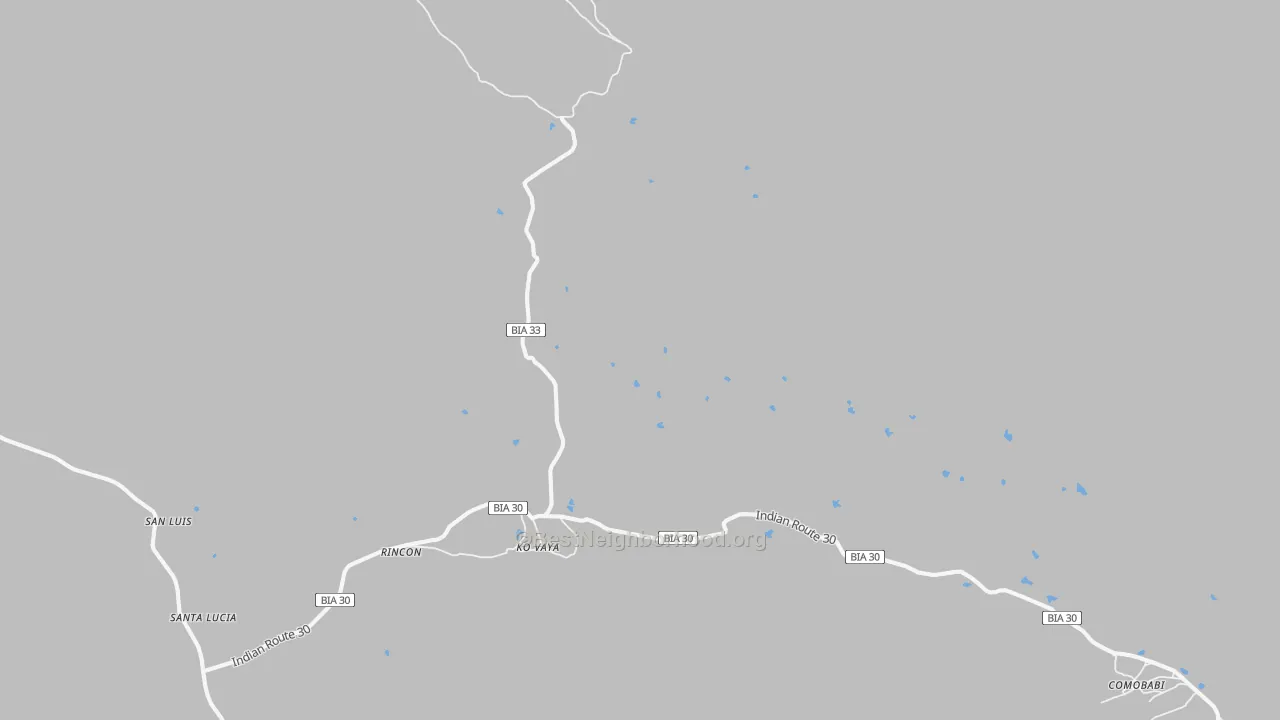 Walk Grade map of Ko Vaya, AZ, walkable areas in green and car-dependent areas in red