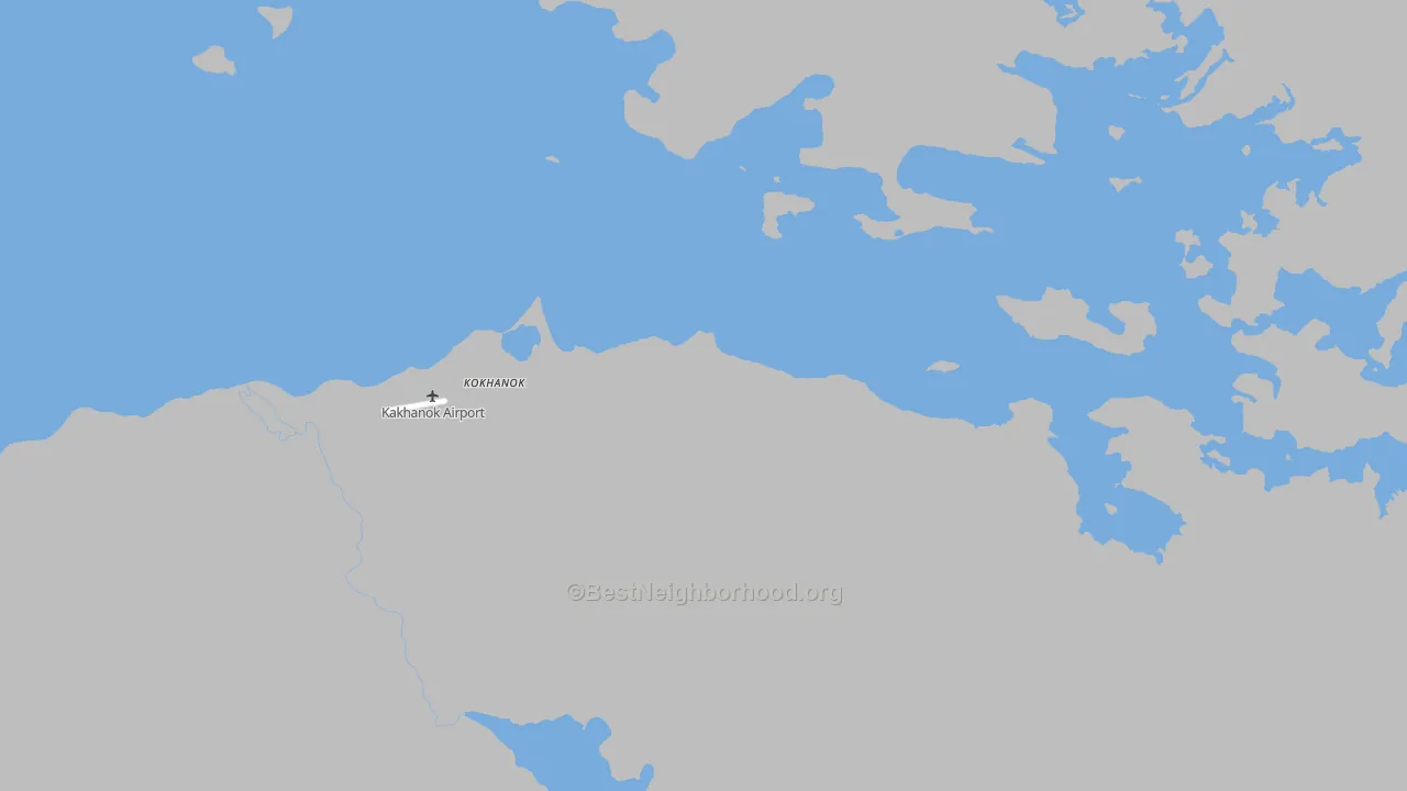 Walk Grade map of Kokhanok, AK, walkable areas in green and car-dependent areas in red