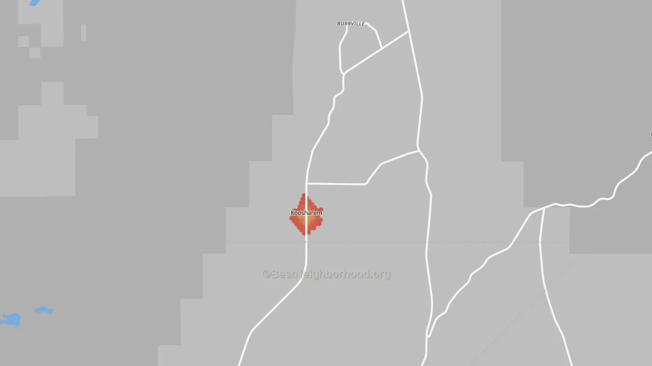Walk Grade map of Koosharem, UT, walkable areas in green and car-dependent areas in red
