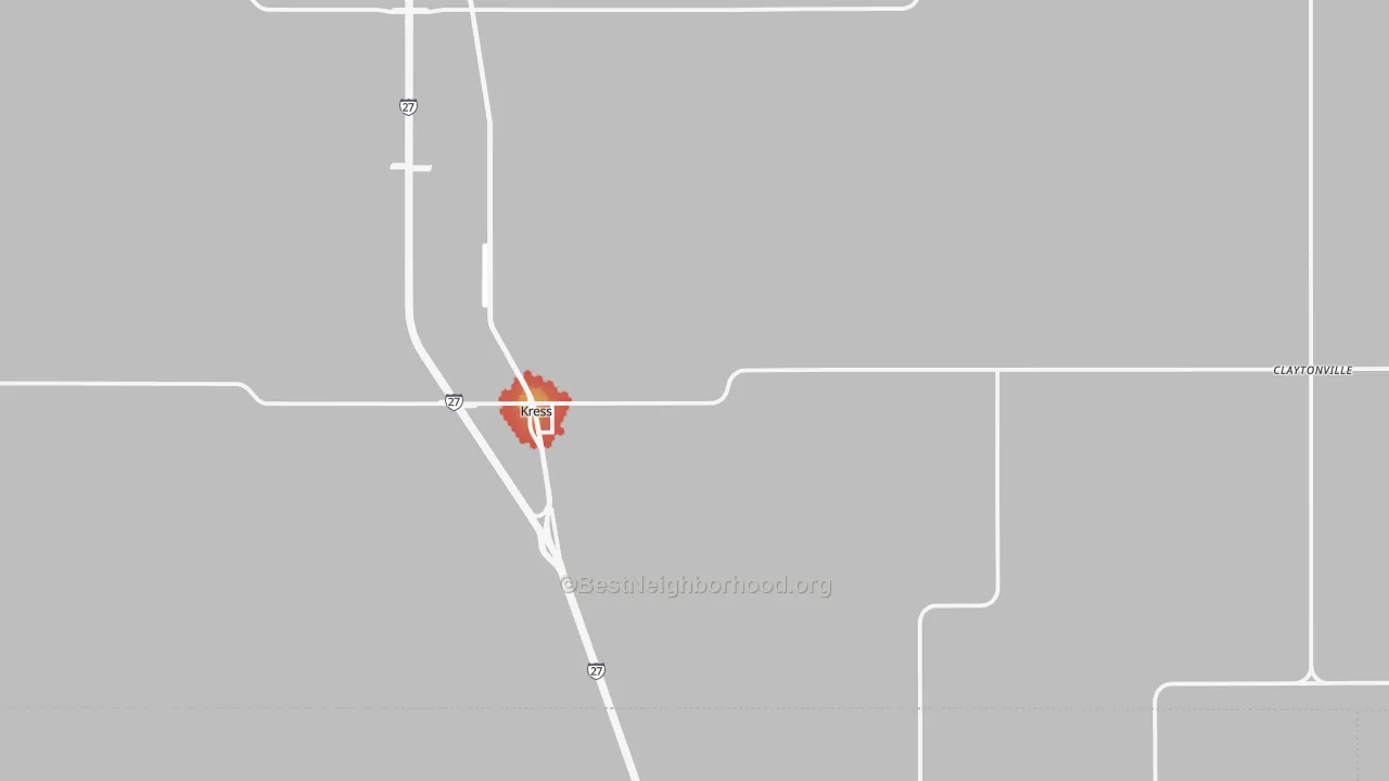 Walk Grade map of Kress, TX, walkable areas in green and car-dependent areas in red