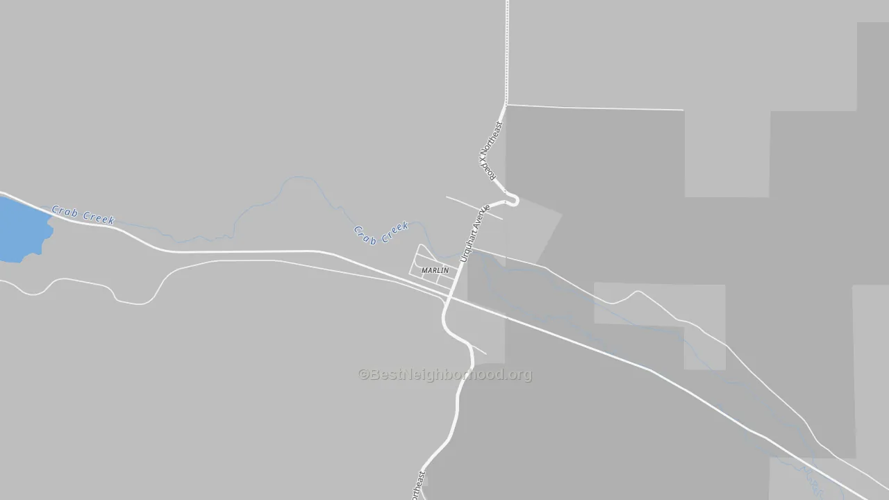 Walk Grade map of Krupp, WA, walkable areas in green and car-dependent areas in red