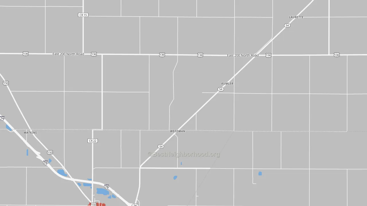 Walk Grade map of Kumler, IL, walkable areas in green and car-dependent areas in red