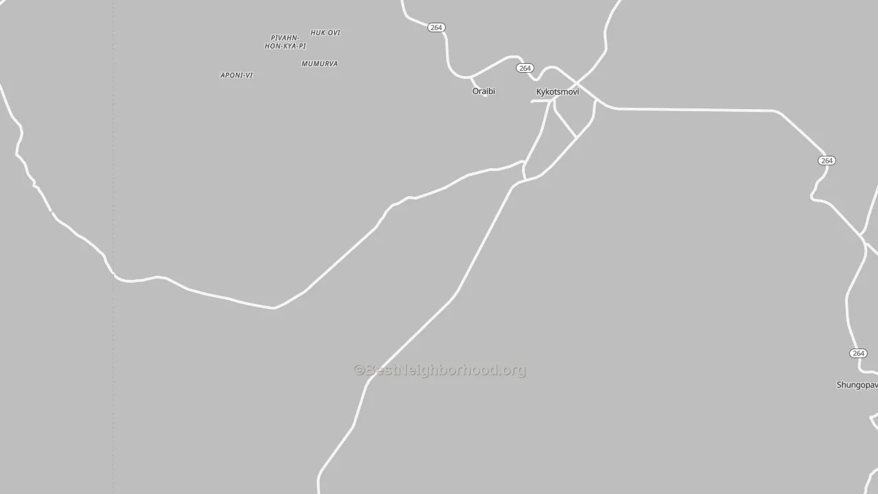Walk Grade map of Kykotsmovi Village, AZ, walkable areas in green and car-dependent areas in red
