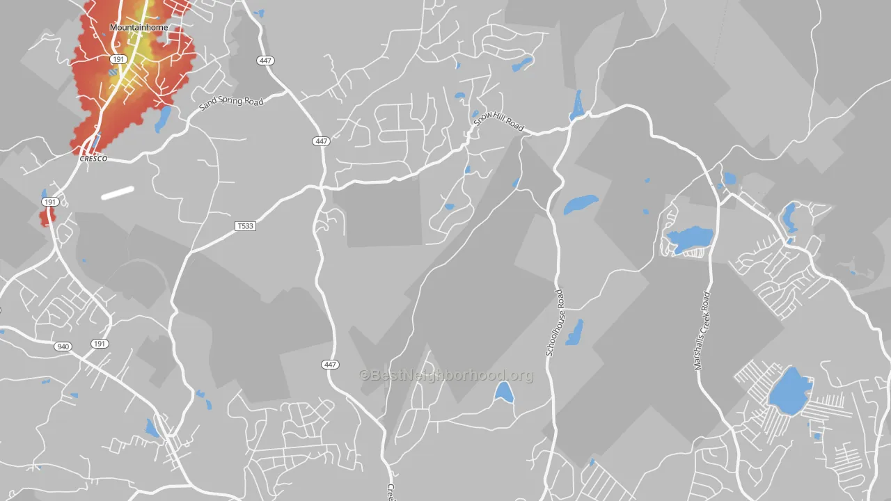 Walk Grade map of La Anna, PA, walkable areas in green and car-dependent areas in red
