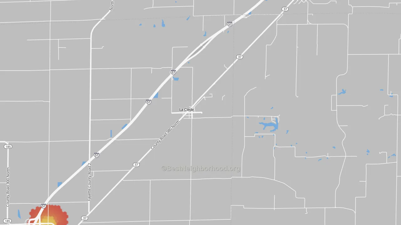 Walk Grade map of La Clede, IL, walkable areas in green and car-dependent areas in red