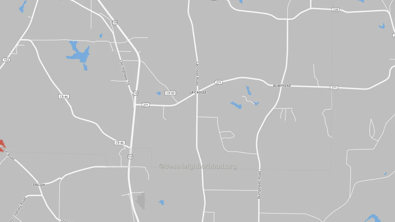 Walk Grade map of La Crosse, GA, walkable areas in green and car-dependent areas in red