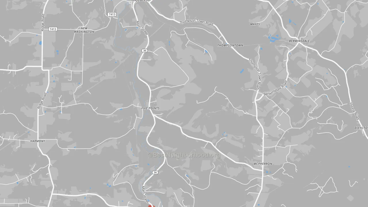 Walk Grade map of La Jose, PA, walkable areas in green and car-dependent areas in red