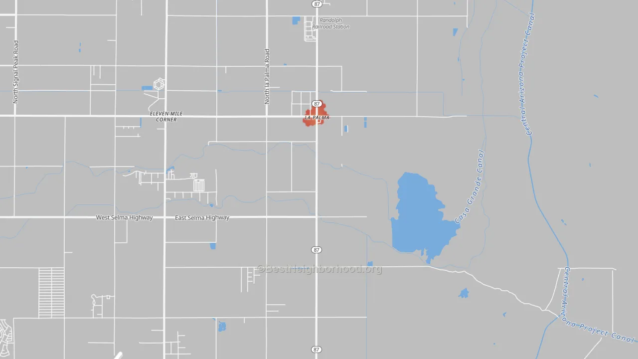 Walk Grade map of La Palma, AZ, walkable areas in green and car-dependent areas in red