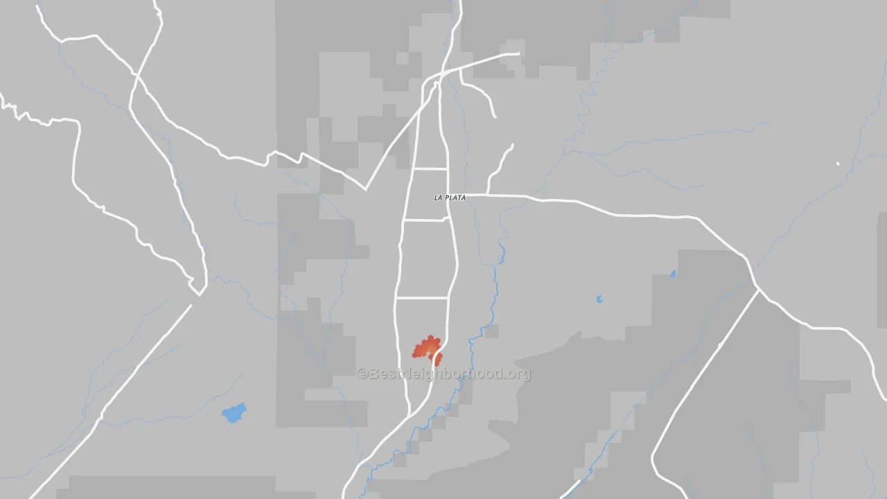 Walk Grade map of La Plata, NM, walkable areas in green and car-dependent areas in red