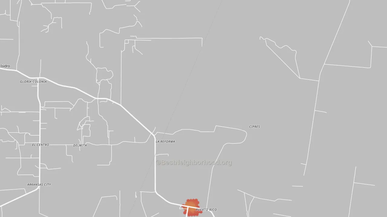 Walk Grade map of La Reforma, TX, walkable areas in green and car-dependent areas in red
