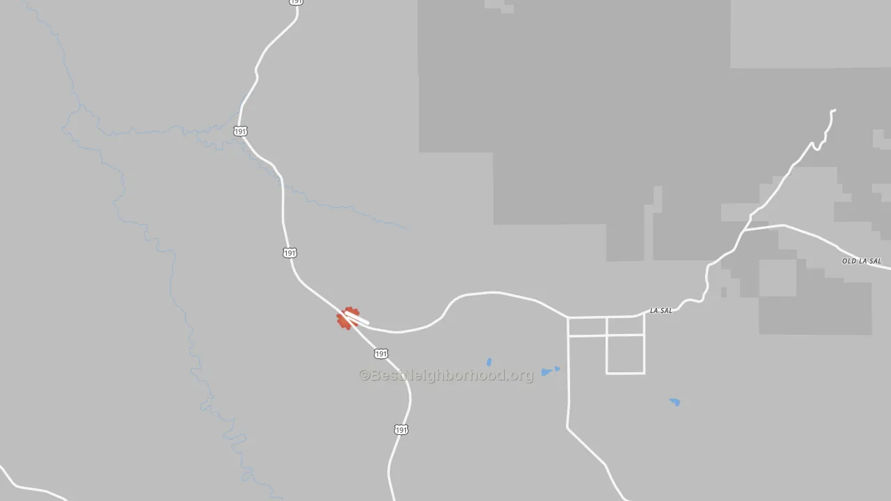 Walk Grade map of La Sal, UT, walkable areas in green and car-dependent areas in red