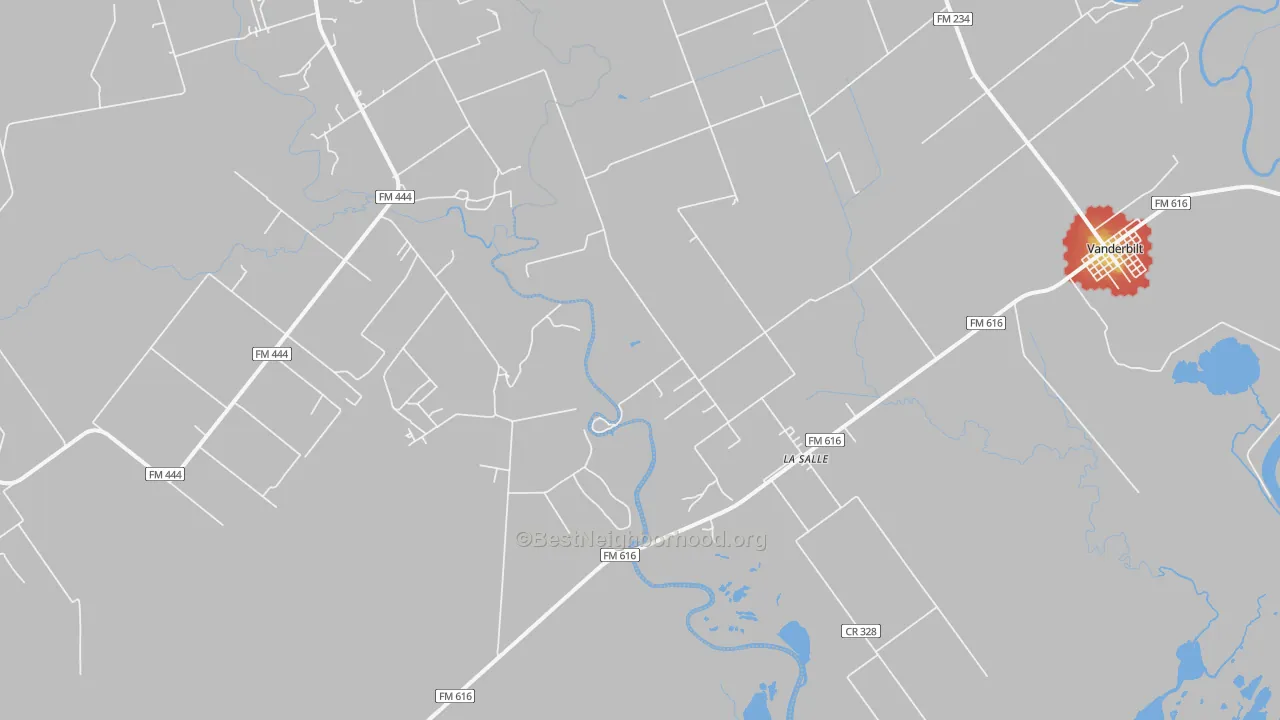 Walk Grade map of La Salle, TX, walkable areas in green and car-dependent areas in red