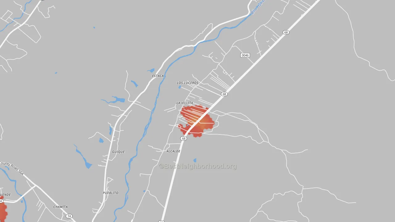 Walk Grade map of La Villita, NM, walkable areas in green and car-dependent areas in red