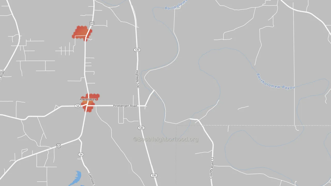 Walk Grade map of Ladd, AR, walkable areas in green and car-dependent areas in red