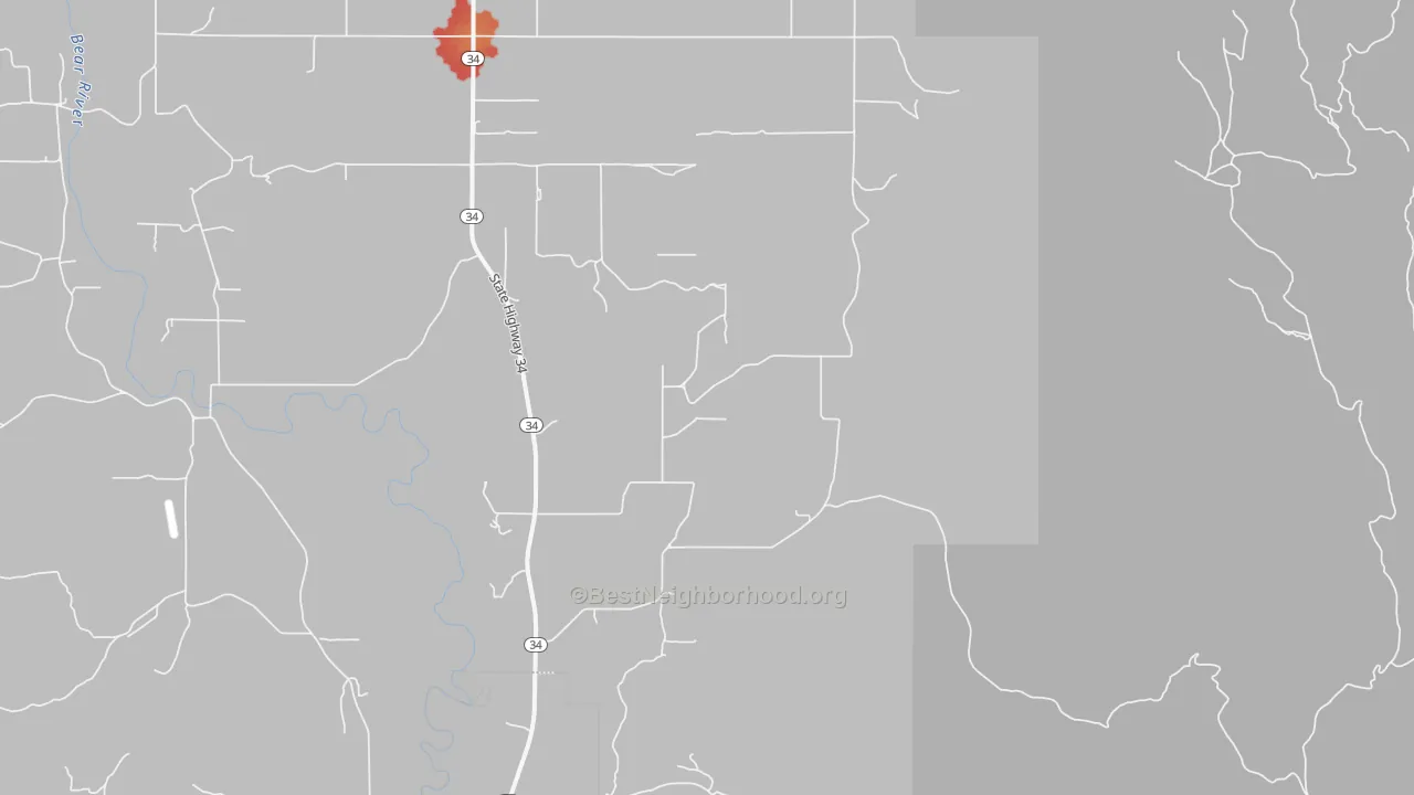 Walk Grade map of Lago, ID, walkable areas in green and car-dependent areas in red