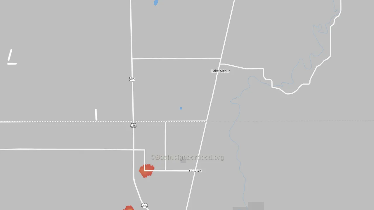 Walk Grade map of Lake Arthur, NM, walkable areas in green and car-dependent areas in red