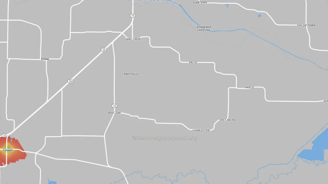 Walk Grade map of Lake Creek, TX, walkable areas in green and car-dependent areas in red