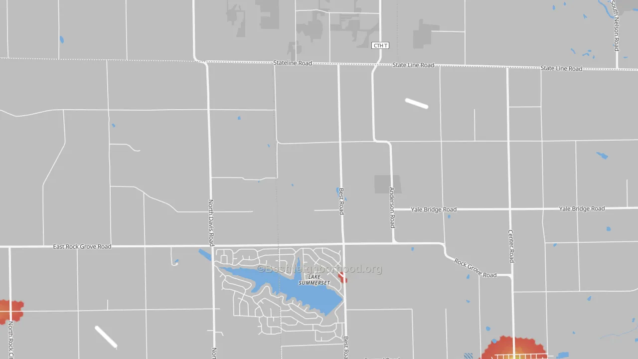Walk Grade map of Lake Summerset, IL, walkable areas in green and car-dependent areas in red