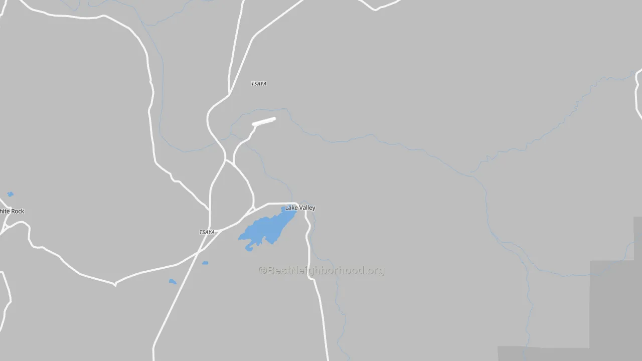 Walk Grade map of Lake Valley, NM, walkable areas in green and car-dependent areas in red