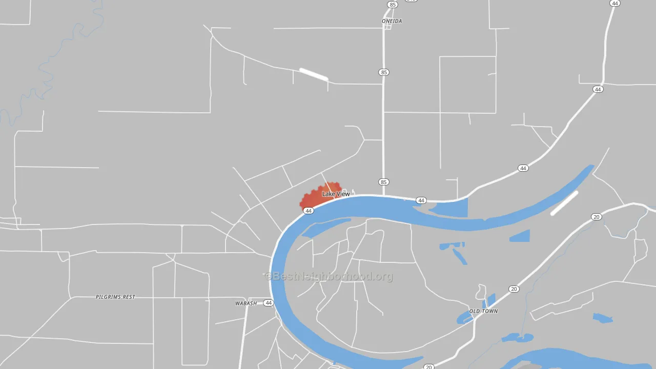 Walk Grade map of Lake View, AR, walkable areas in green and car-dependent areas in red
