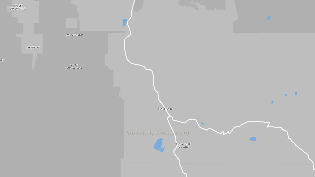 Walk Grade map of Lake View Pines, NM, walkable areas in green and car-dependent areas in red