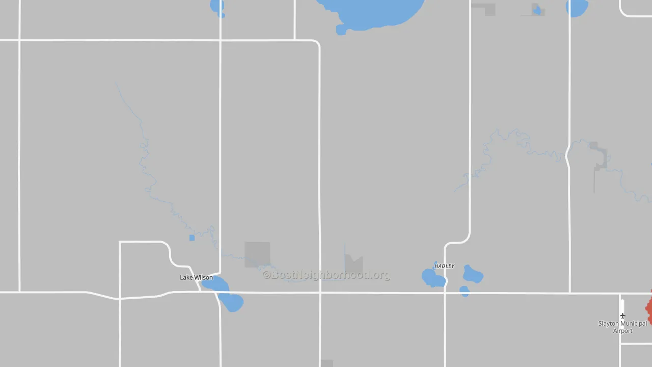 Walk Grade map of Lake Wilson, MN, walkable areas in green and car-dependent areas in red