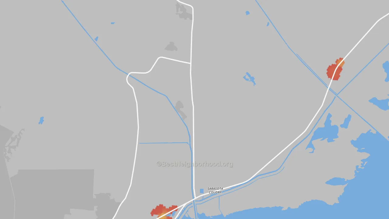 Walk Grade map of Lakeport, FL, walkable areas in green and car-dependent areas in red