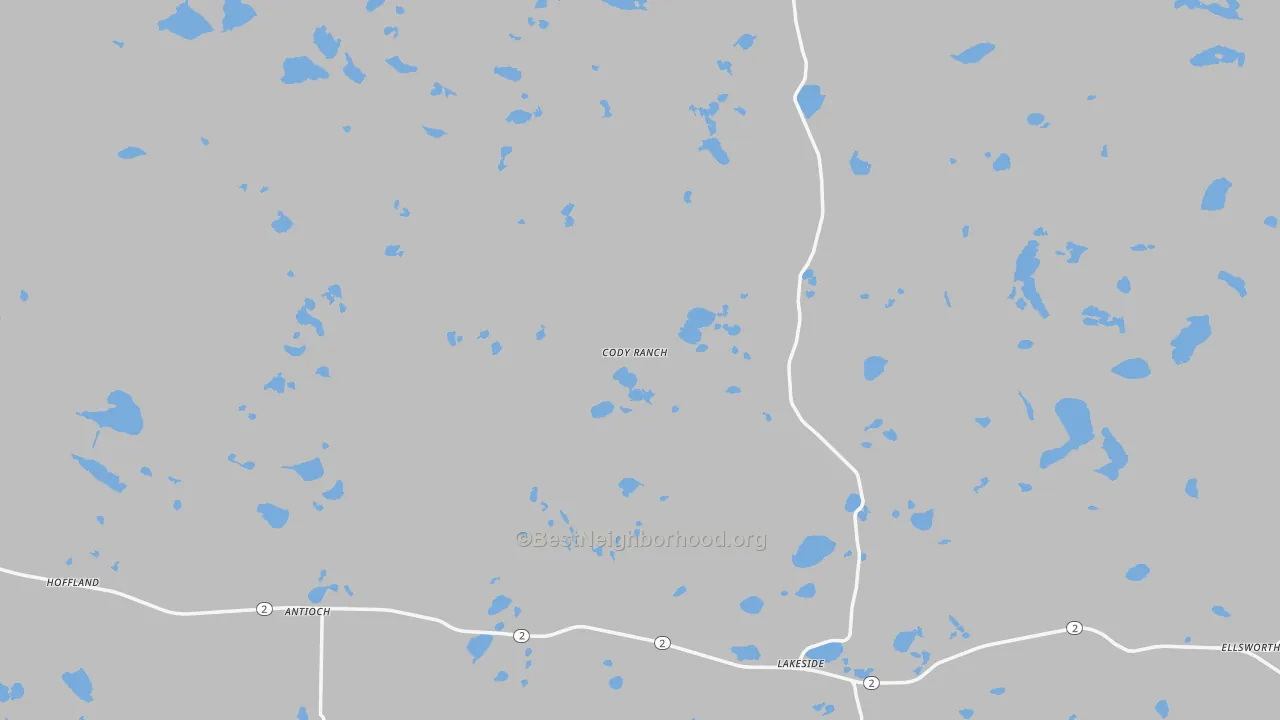 Walk Grade map of Lakeside, NE, walkable areas in green and car-dependent areas in red