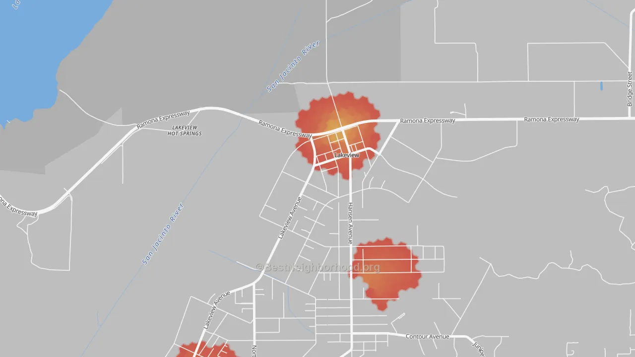 Walk Grade map of Lakeview, CA, walkable areas in green and car-dependent areas in red